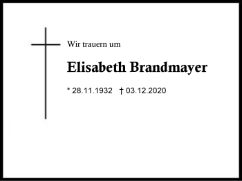 Traueranzeige von Elisabeth Brandmayer von Region Berchtesgadener Land