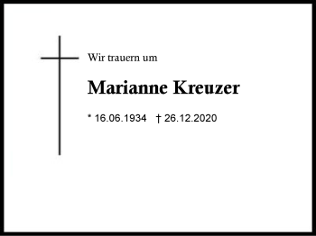 Traueranzeige von Marianne Kreuzer von Region Berchtesgadener Land