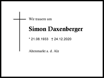 Traueranzeige von Simon Daxenberger von Region Berchtesgadener Land