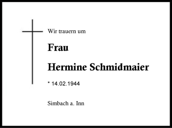 Traueranzeige von Hermine Schmidmaier von Region Berchtesgadener Land