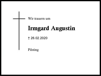 Traueranzeige von Irmgard  Augustin von Region Berchtesgadener Land