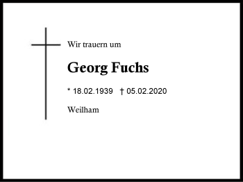 Traueranzeige von Georg  Fuchs von Region Berchtesgadener Land