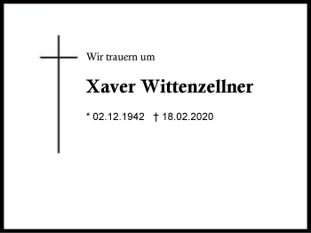 Traueranzeige von Xaver  Wittenzellner von Region Berchtesgadener Land