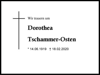 Traueranzeige von Dorothea  Tschammer-Osten von Region Chiemgau