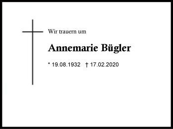 Traueranzeige von Annemarie  Bügler von Region Berchtesgadener Land