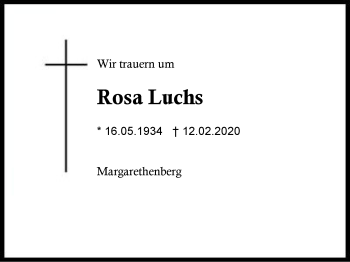 Traueranzeige von Rosa  Luchs von Region Berchtesgadener Land