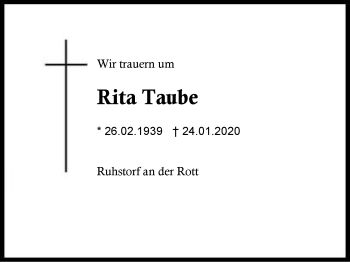 Traueranzeige von Rita  Taube von Region Berchtesgadener Land