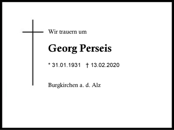 Traueranzeige von Georg  Perseis von Region Berchtesgadener Land