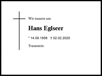 Traueranzeige von Hans  Eglseer von Region Berchtesgadener Land