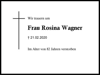 Traueranzeige von Rosina  Wagner von Region Berchtesgadener Land