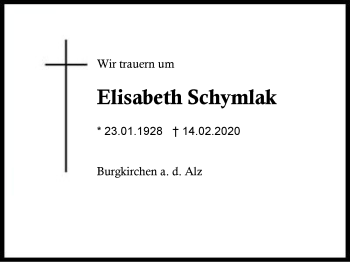 Traueranzeige von Elisabeth  Schymlak von Region Berchtesgadener Land