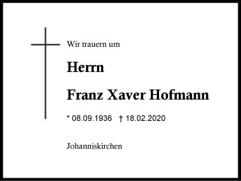 Traueranzeige von Franz Xaver  Hofmann von Region Berchtesgadener Land