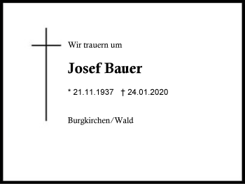 Traueranzeige von Josef  Bauer von Region Berchtesgadener Land