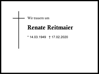 Traueranzeige von Renate  Reitmaier von Region Berchtesgadener Land