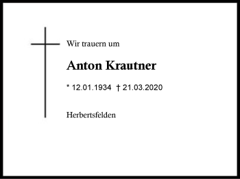 Traueranzeige von Anton  Krautner von Region Berchtesgadener Land