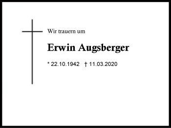 Traueranzeige von Erwin  Augsberger von Region Berchtesgadener Land
