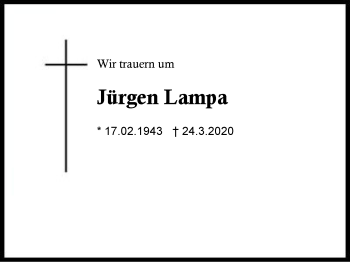 Traueranzeige von Jürgen  Lampa von Region Berchtesgadener Land