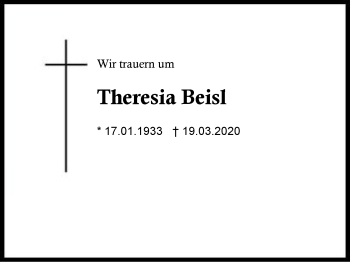 Traueranzeige von Theresia  Beisl von Region Berchtesgadener Land