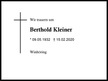 Traueranzeige von Berthold Kleiner von Region Berchtesgadener Land