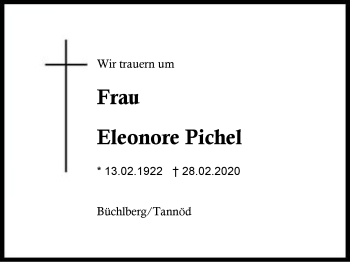 Traueranzeige von Eleonore  Pichel von Region Berchtesgadener Land