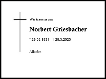 Traueranzeige von Norbert  Griesbacher von Region Berchtesgadener Land