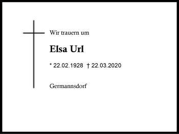 Traueranzeige von Elsa Url von Region Berchtesgadener Land