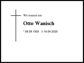 Traueranzeige von Otto Wanisch von Region Berchtesgadener Land
