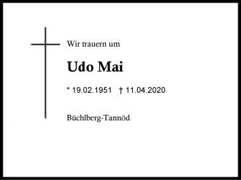 Traueranzeige von Udo  Mai von Region Berchtesgadener Land