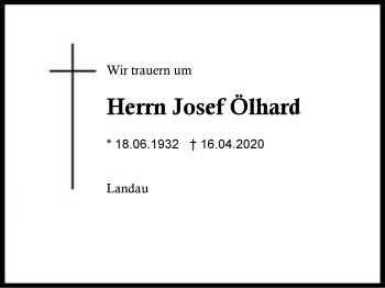 Traueranzeige von Josef  Ölhard von Region Berchtesgadener Land