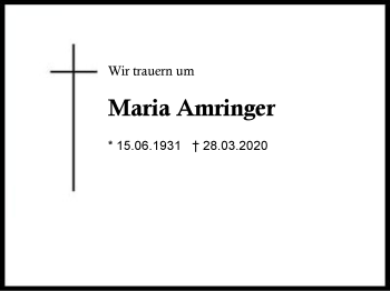 Traueranzeige von Maria  Amringer von Region Berchtesgadener Land