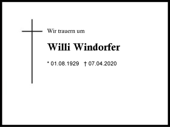 Traueranzeige von Willi  Windorfer von Region Berchtesgadener Land