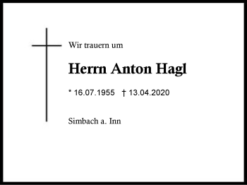 Traueranzeige von Anton Hagl von Region Berchtesgadener Land