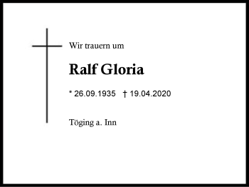 Traueranzeige von Ralf  Gloria von Region Berchtesgadener Land