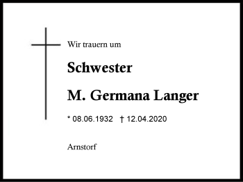 Traueranzeige von M. Germana Langer von Region Berchtesgadener Land