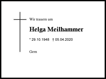 Traueranzeige von Helga  Meilhammer von Region Berchtesgadener Land