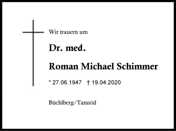 Traueranzeige von Roman Michael Schimmer von Region Berchtesgadener Land