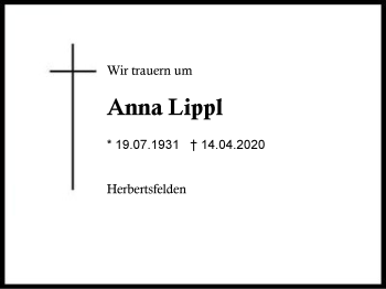 Traueranzeige von Anna  Lippl von Region Berchtesgadener Land