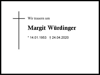 Traueranzeige von Margit  Würdinger von Region Berchtesgadener Land