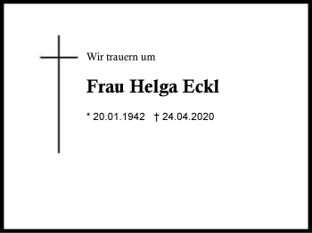 Traueranzeige von Helga Eckl von Region Berchtesgadener Land