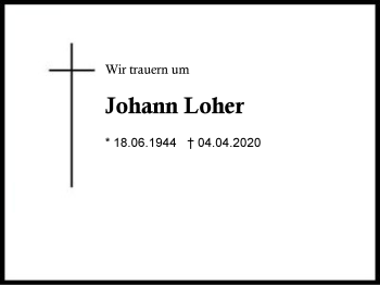 Traueranzeige von Johann  Loher von Region Berchtesgadener Land