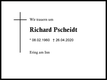 Traueranzeige von Richard Pscheidt von Region Berchtesgadener Land