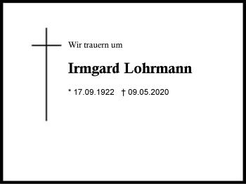 Traueranzeige von Irmgard  Lohrmann von Region Berchtesgadener Land