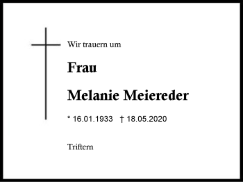 Traueranzeige von Melanie  Meiereder von Region Berchtesgadener Land