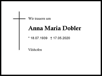 Traueranzeige von Anna Maria Dobler von Region Berchtesgadener Land