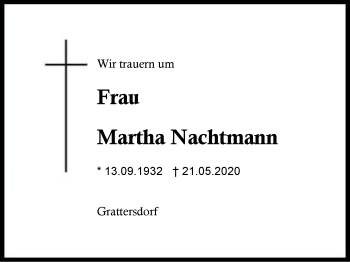 Traueranzeige von Martha Nachtmann von Region Berchtesgadener Land