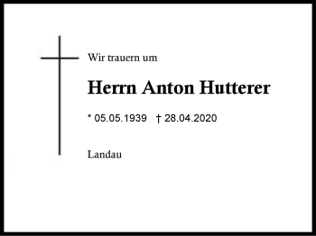 Traueranzeige von Anton Hutterer von Region Berchtesgadener Land