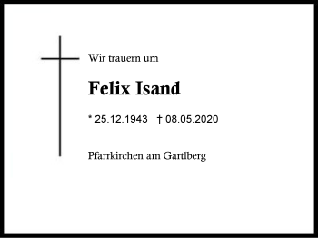 Traueranzeige von Felix  Isand von Region Berchtesgadener Land