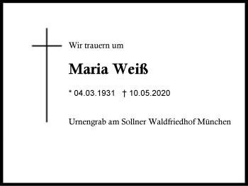 Traueranzeige von Maria Weiß von Region Berchtesgadener Land