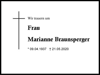 Traueranzeige von Marianne Braunsperger von Region Berchtesgadener Land