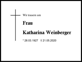 Traueranzeige von Katharina  Weinberger von Region Berchtesgadener Land